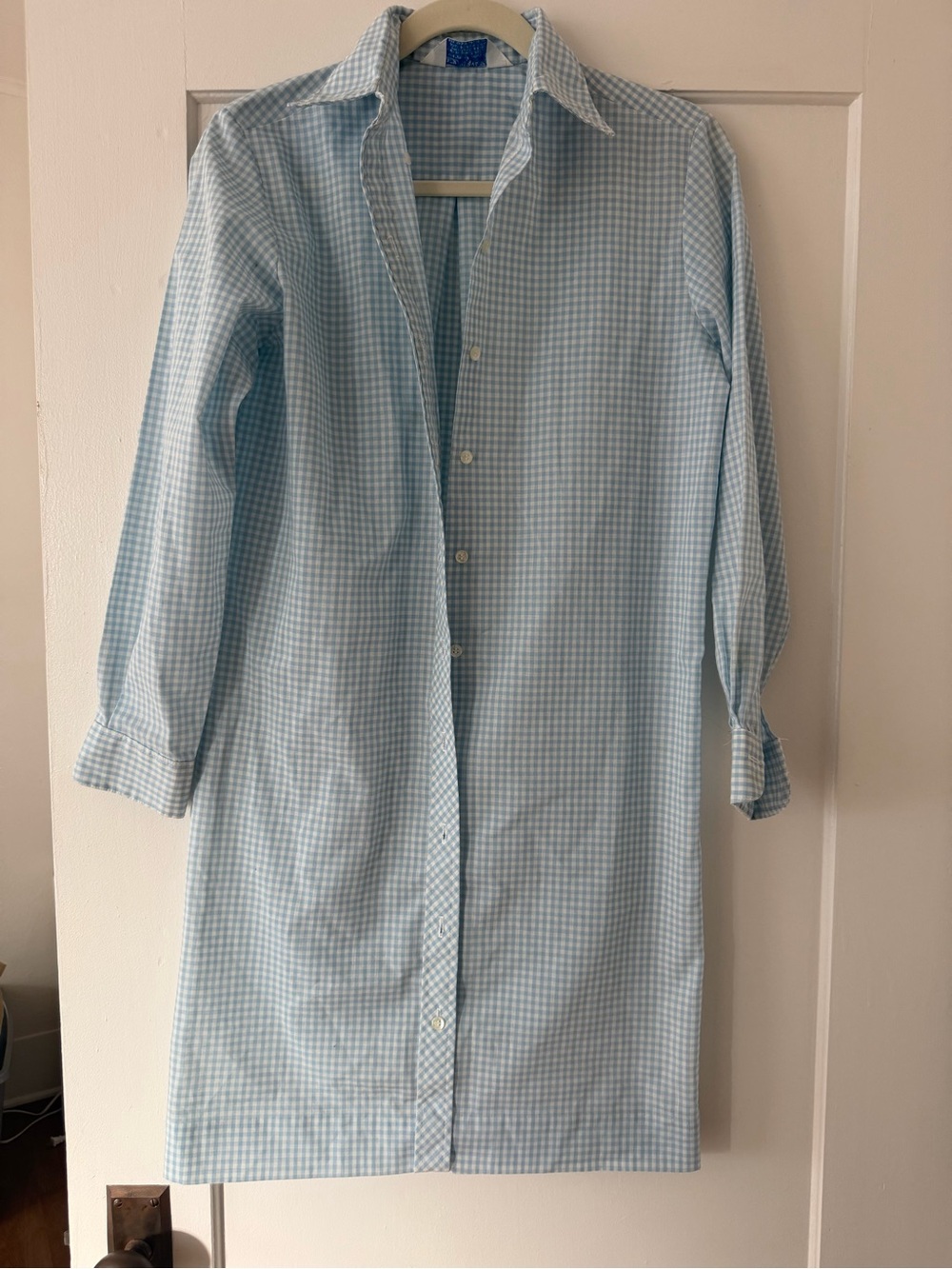 Sears Light Blue Gingham Long-Sleeve Shirt Dress